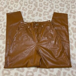 Juicy Couture Faux Leather Pants Cognac Brown High Waisted 26